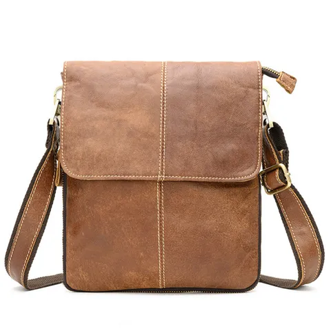 Men's Genuine Leather Crossbody Bag Business Commute Vintage Vertical Shoulder Bag Large Capacity Cowhide Handbag