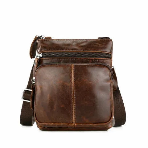 Men Genuine Leather Crossbody Bag Vintage Top Layer Cowhide Business Casual Shoulder Bag Multi Pocket Chest Bag