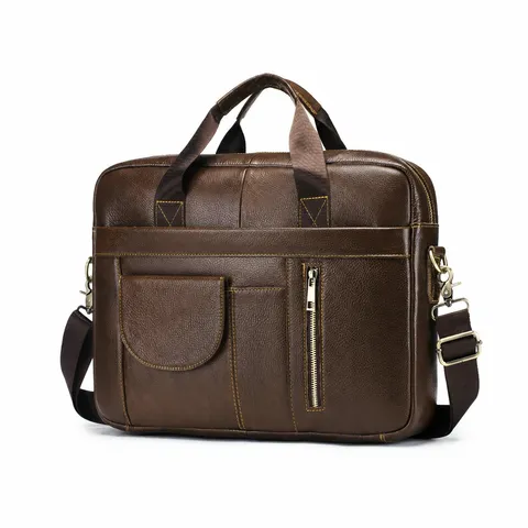 Men Genuine Leather Briefcase Business Laptop Bag Vintage Casual Crossbody Shoulder Bag Large Capacity Travel Handbag