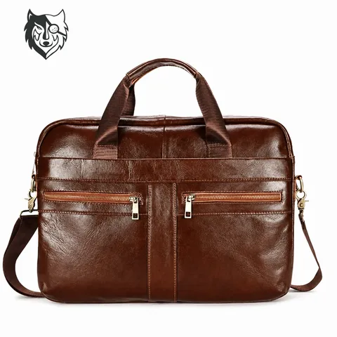 Men's Genuine Leather Briefcase Vintage Top Layer Cowhide Business Laptop Bag Large Capacity Casual Shoulder Messenger Bag