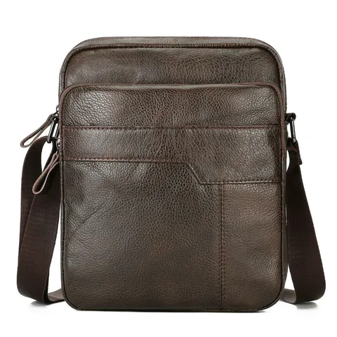 Men's Genuine Leather Shoulder Bag Retro Business Crossbody Bag With Stitching Multiple Pockets For Travel Commute