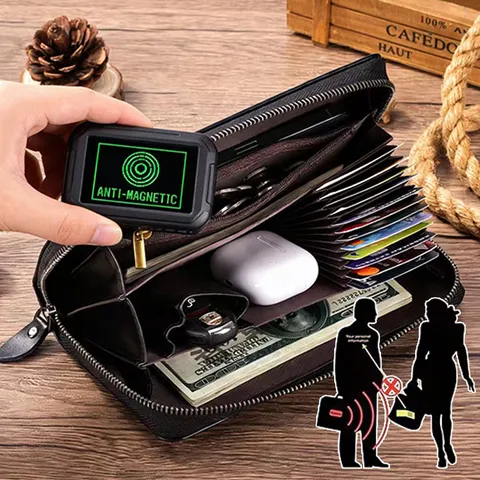 Men's Genuine Leather Vintage Long Wallet Business Casual Zipper Handbag Large Capacity Card Holder