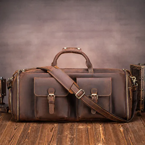 Genuine Leather Travel Duffel Bag Multi-Functional Folding Suit Garment Bag Dry Wet Separation Business Luggage Bag