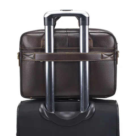 Men Genuine Leather Briefcase 14 Inch Laptop Bag Large Capacity Business Handbag Urban Minimalist Stitching Office Bag