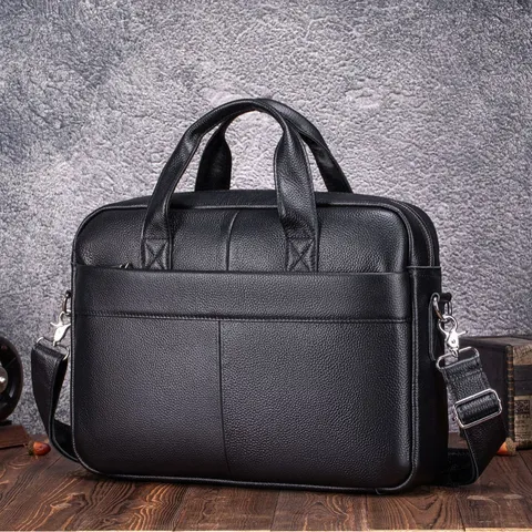 Mens Genuine Leather Business Briefcase Large Capacity Vintage Top Handle Laptop Bag Urban Casual Messenger Bag