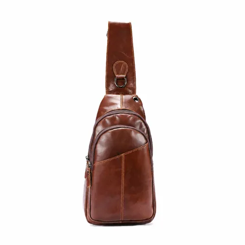 Men's Genuine Leather Chest Bag Retro Casual Single Shoulder Crossbody Sling Bag Large Capacity Leather Bag For Commuting
