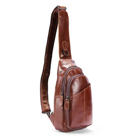 Men's Genuine Leather Chest Bag Retro Casual Single Shoulder Crossbody Sling Bag Large Capacity Leather Bag For Commuting