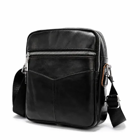Genuine Leather Men Crossbody Bag Vintage Business Casual Shoulder Bag Top Layer Cowhide Multi-Pockets Messenger Bag