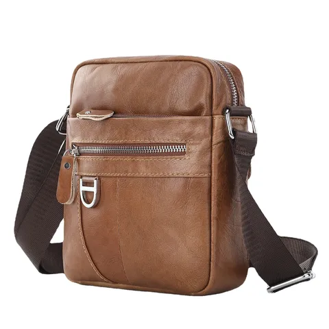 Men's Genuine Leather Shoulder Bag Vintage Top Layer Cowhide Crossbody Messenger Bag Business Casual Small Tote Bag