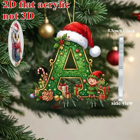 2D Acrylic Christmas Tree Alphabet Letters Pendant Hanging Ornament Festive Holiday Xmas Party Decor Gift