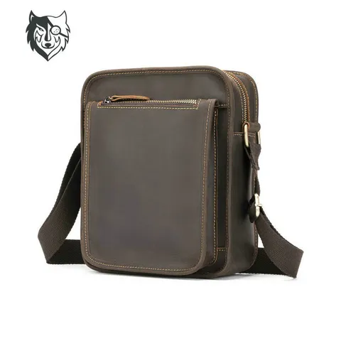 Men's Genuine Leather Crossbody Bag Vintage Crazy Horse Cowhide Casual Messenger Bag Shoulder Bag For Business Travel