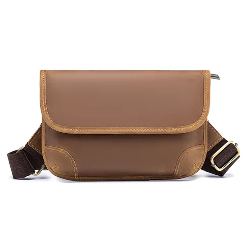 Men Casual Genuine Leather Crossbody Bag Vintage Cowhide Shoulder Bag Solid Color Stitching Messenger Bag