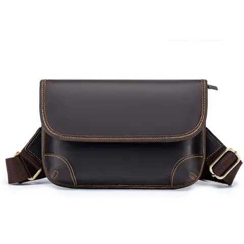 Men Casual Genuine Leather Crossbody Bag Vintage Cowhide Shoulder Bag Solid Color Stitching Messenger Bag