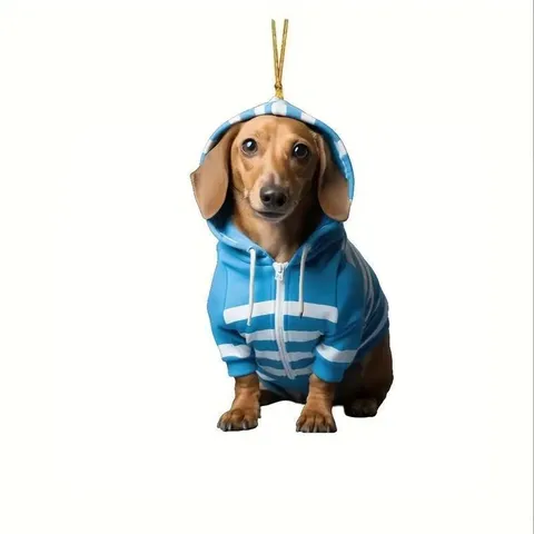 2D Acrylic Christmas Dog Pendant Cute Dachshund Keychain Rearview Mirror Hanging Ornament Holiday Home Party Decor Gift
