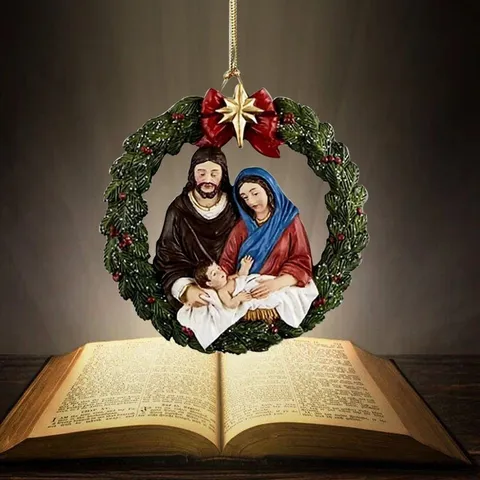 Christmas Tree Hanging Pendant Holy Family Wreath Car Rearview Mirror Acrylic Ornament Holiday Festive Party Decor