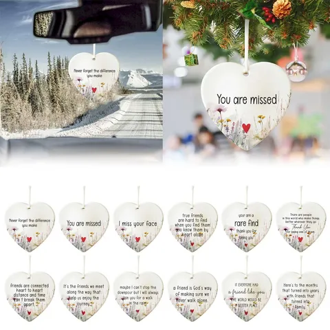 Friendship Heart Ornament Acrylic Hanging Pendant Inspirational Quote Floral Design Home Car Decor Gift