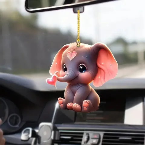 Ciondolo per Auto in Acrilico con Elefante dei Cartoni Animati Simpatico Ornamentale Sospeso a Cuore per Specchietto Retrovisore Interno Auto e Decorazione Zaino