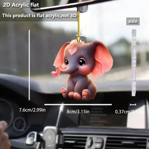 Ciondolo per Auto in Acrilico con Elefante dei Cartoni Animati Simpatico Ornamentale Sospeso a Cuore per Specchietto Retrovisore Interno Auto e Decorazione Zaino