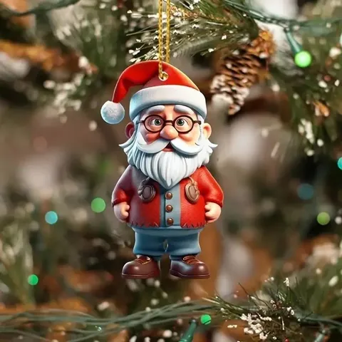 Christmas Cute Cartoon Character Car Acrylic Pendant Hanging Ornament Rearview Mirror Decor Party Gift