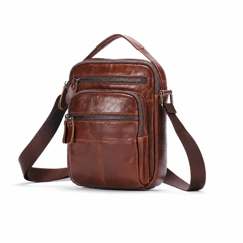 Herren Echtleder Umhängetasche Vintage Casual Crossbody Tasche Multifunktional Multi Taschen Messenger Bag Tägliche Reisen