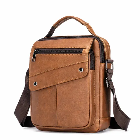 Men's Genuine Leather Shoulder Bag Business Casual Large Capacity Crossbody Bag Vintage Cowhide Vertical Handbag