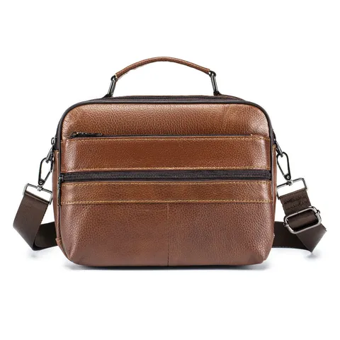 Men's Genuine Leather Shoulder Bag Business Commuting Vintage Crossbody Bag Large Capacity Vertical Handbag Male Daily Bag