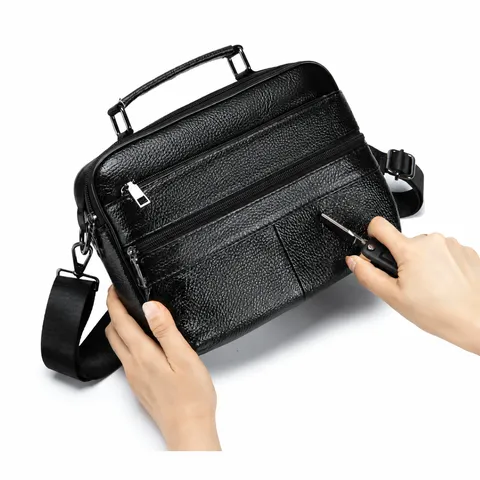 Men's Genuine Leather Shoulder Bag Business Commuting Vintage Crossbody Bag Large Capacity Vertical Handbag Male Daily Bag