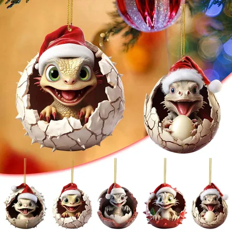 Cute Cartoon Dragon Acrylic Flat Pendant Christmas Tree Hanging Ornament New Year Home Decor Party Holiday Gift
