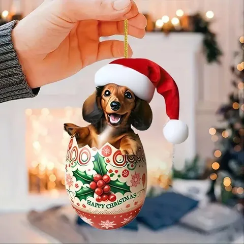 Noël Teckel Acrylique Ornement Suspendu Chien Dessin Animé Coquille d'Œuf Arbre de Noël Décoration de Voiture