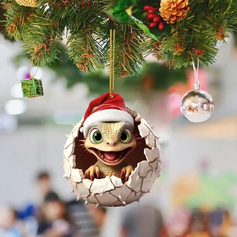 Cute Cartoon Dragon Acrylic Flat Pendant Christmas Tree Hanging Ornament New Year Home Decor Party Holiday Gift