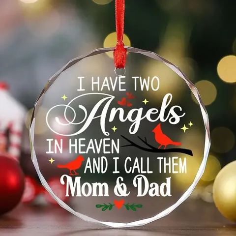 Christmas Memorial Glass Round Pendant Tree Hanging Ornament Cardinal Keepsake Holiday Home Decor Gift