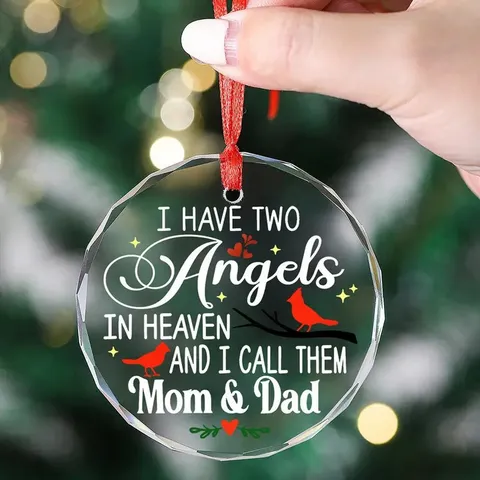 Christmas Memorial Glass Round Pendant Tree Hanging Ornament Cardinal Keepsake Holiday Home Decor Gift