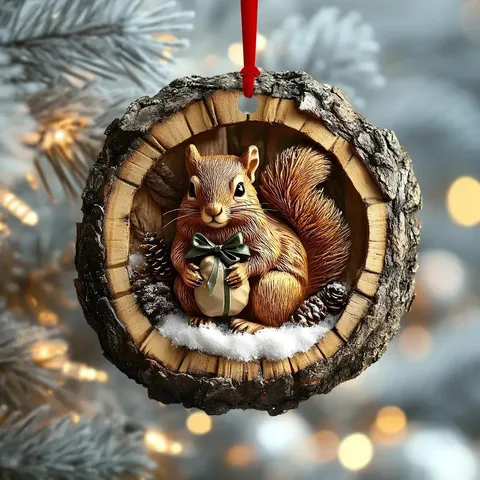 Christmas Tree Hanging Ornament Acrylic Tree Hole Animal Pendant Festive Party Home Decor