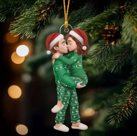 Couple Acrylic Car Rearview Mirror Hanging Ornament Cute Cartoon Lovers Pendant Home Bedroom Backpack Decor