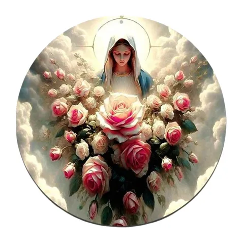 Round Angel Wall Hanging Plaque Retro Acrylic Art Home Decor Vintage Saint Madonna Wall Sign