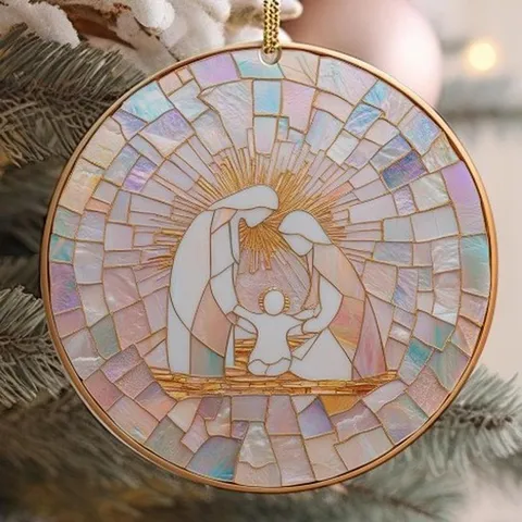 Ornamento Sospeso di Natale in Acrilico Scena della Natività Pace Colomba Croce Albero Festivo Decorazione per la Casa Ciondolo per Auto