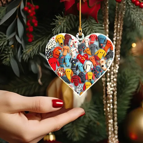 Pendentif Chien Coeur en Acrylique Mignon Dessin Animé Animal Ornement Suspendu Pour Arbre de Noël Voiture Sac à Dos Décoration de Fête