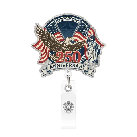 US Sesquicentennial Anniversary Retractable Badge Reel American Flag Eagle ID Card Badge Holder Office Accessories