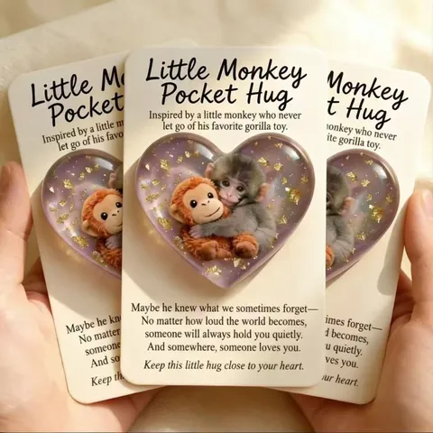 Lindo Mono Pequeño Bolsillo Abrazo Acrílico Corazón Tarjeta Mensaje Cálido Tarjeta de Regalo de Aliento Decoración