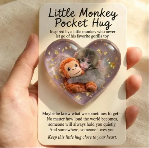 Lindo Mono Pequeño Bolsillo Abrazo Acrílico Corazón Tarjeta Mensaje Cálido Tarjeta de Regalo de Aliento Decoración