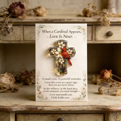 Kardinal Kreuz Taschenumarmung Karte Acryl Kardinal Ornament Inspirierendes Geschenk Gedenkzeichen Mit Grußkarte