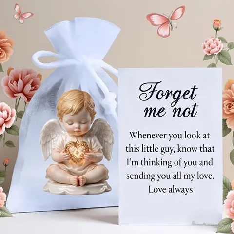 Cute Pocket Angel Figurine With Wish Card And Organza Bag Acrylic Angel Ornament For Christmas Halloween Holiday Gift
