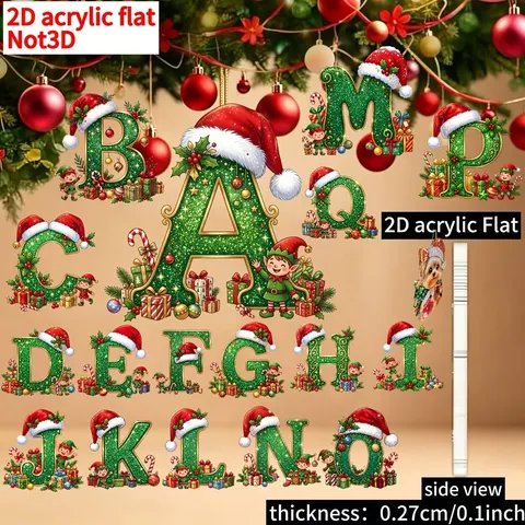 2D Acrylic Christmas Tree Alphabet Letters Pendant Hanging Ornament Festive Holiday Xmas Party Decor Gift
