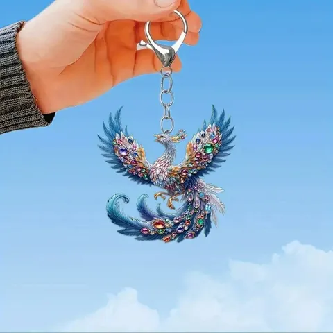 Porte-clés Oiseau Phénix en Acrylique Pendentif Suspendu Rétroviseur De Voiture Mignon Dessin Animé Charme De Sac Accessoire Décoratif