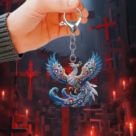 Porte-clés Oiseau Phénix en Acrylique Pendentif Suspendu Rétroviseur De Voiture Mignon Dessin Animé Charme De Sac Accessoire Décoratif