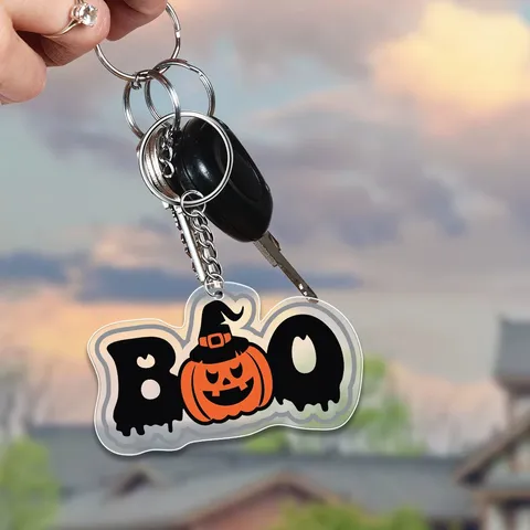 Halloween Pumpkin Acrylic Keychain Cute Ghost Witch Hat Car Interior Pendant Backpack Hanging Ornament Party Gift