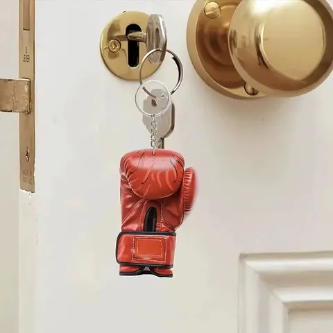 Portachiavi con Guantone da Boxe in Acrilico Piatto Ciondolo Cartone Animato Anello Chiave Fascino Borsa Ornamento Sospeso Auto Gioielli di Moda Regalo
