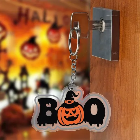Halloween Pumpkin Acrylic Keychain Cute Ghost Witch Hat Car Interior Pendant Backpack Hanging Ornament Party Gift