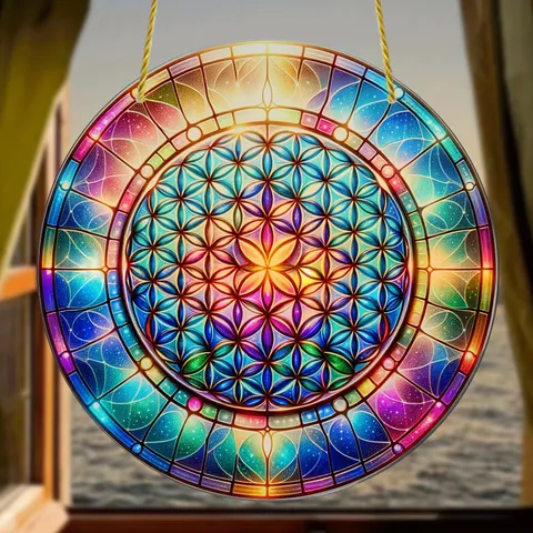 2D Acrílico Flor de la Vida Atrapasol Colgante Vidriera Ventana Colgante Adorno Navidad Decoración del Hogar