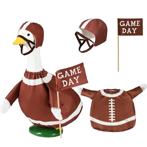 Set di abbigliamento da football per oca da portico con casco maglia e bandiera del giorno della partita per oche decorative
